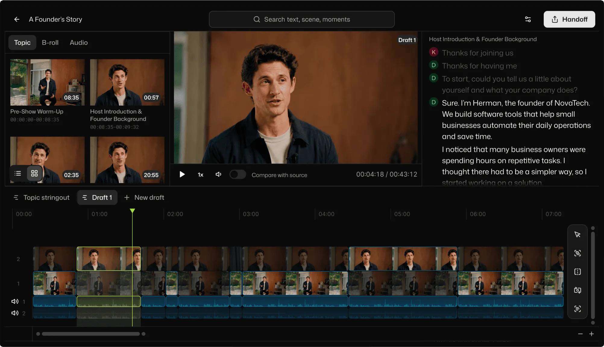 Selects con un'intervista a un founder aperta: gli argomenti, la trascrizione e una timeline a due camere