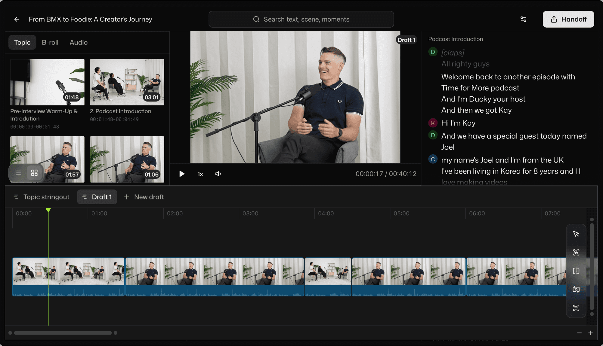 Selects Podcast editing with AI
